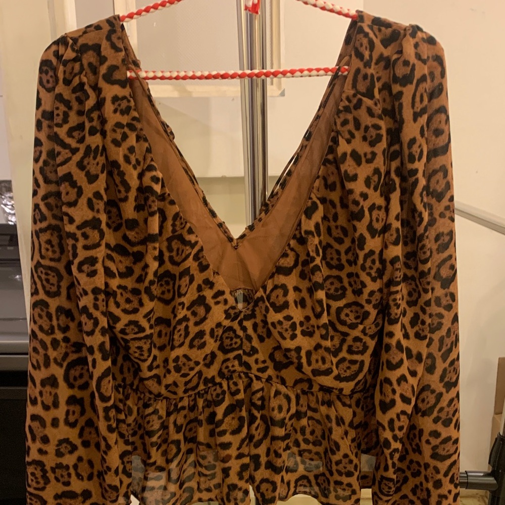 H&M Brown Leopard Print V-Neck Blouse